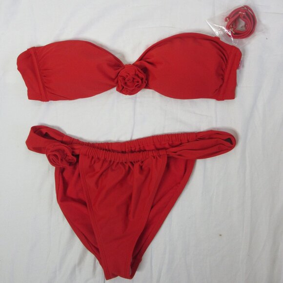wild fable 2 Piece Bikini Red Bandeau with Rosette Size Large NWT - Picture 2 of 15